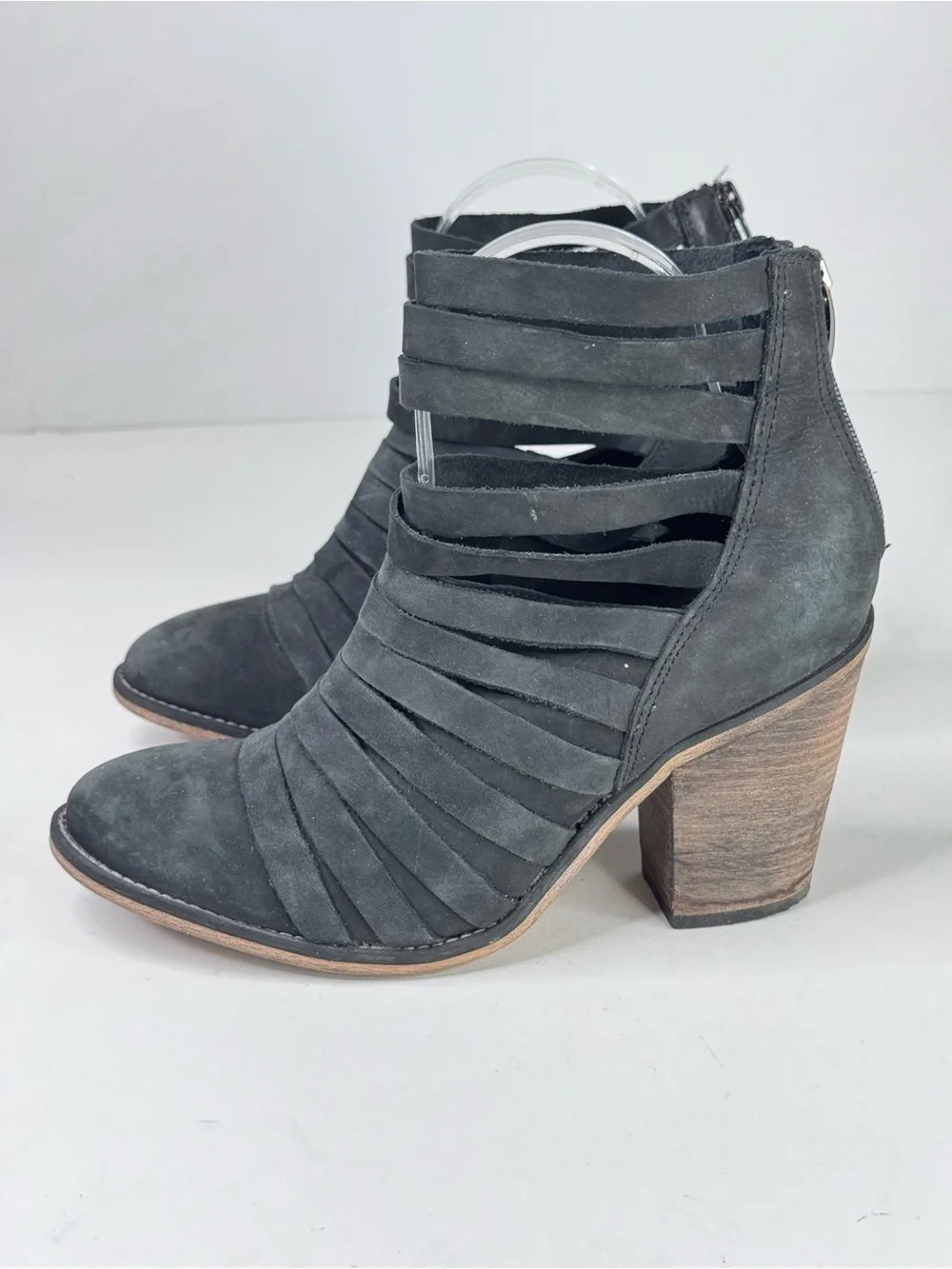 Free People Black Strappy Cutout Block Heel Ankle Booties